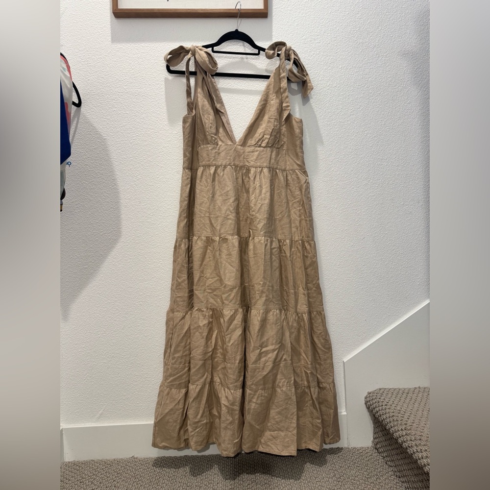 NWT House of Harlow 1960 linen blend tiered tie strap maxi dress